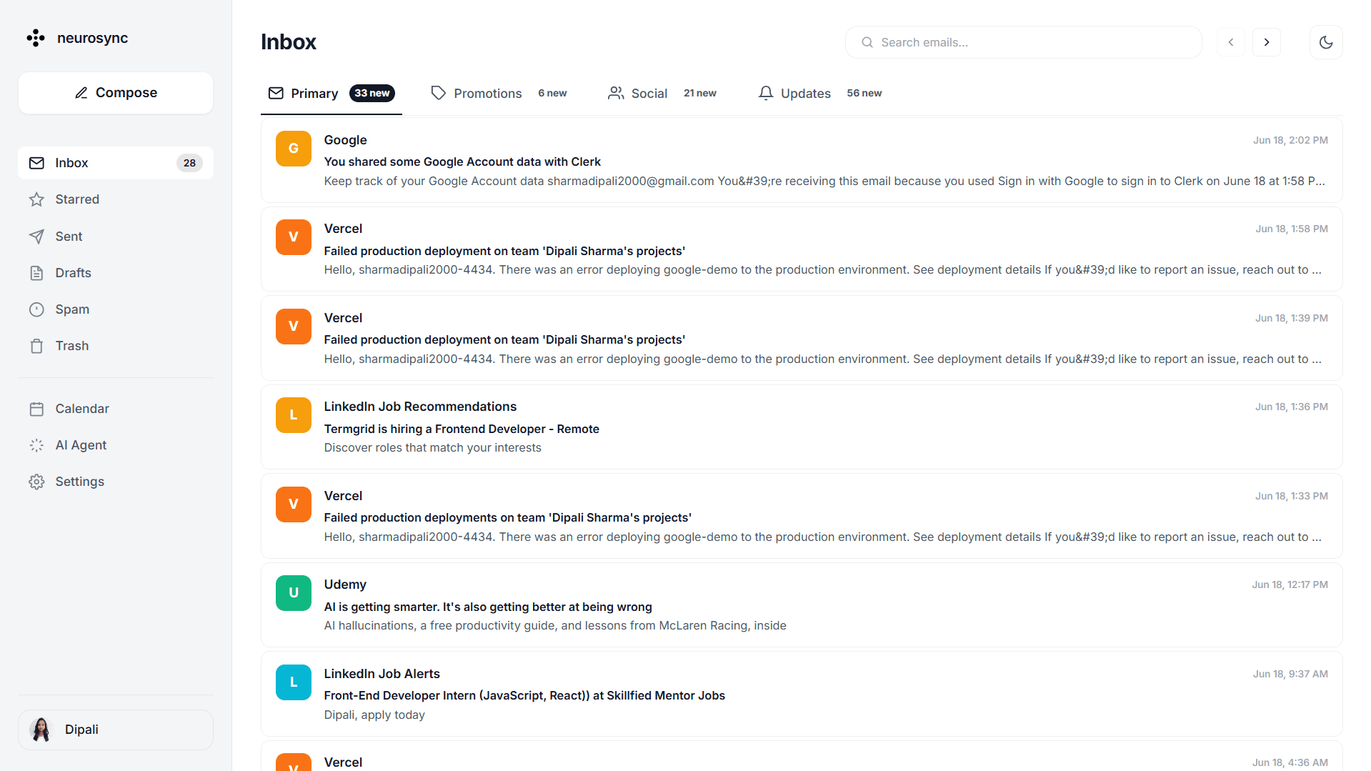 Neurosync Dashboard Interface